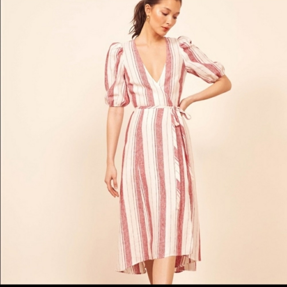 Reformation wrap dress linen s euc